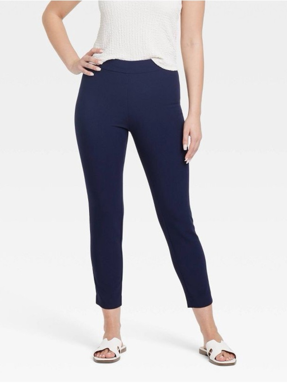A New Day Navy Blue High Rise Skinny Ankle Pull On Trouser Work Pants